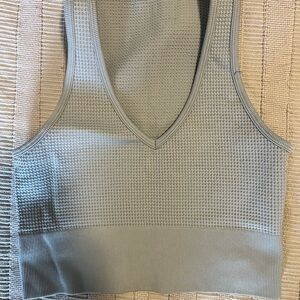 Waffle-Knit V-Neck Bralette in Sage
